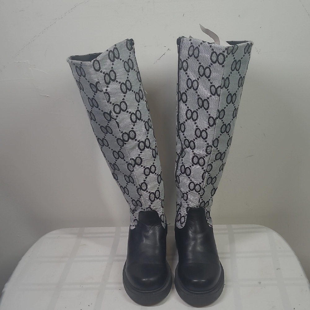 Rouge! Black and Gray Over the Knee Boots